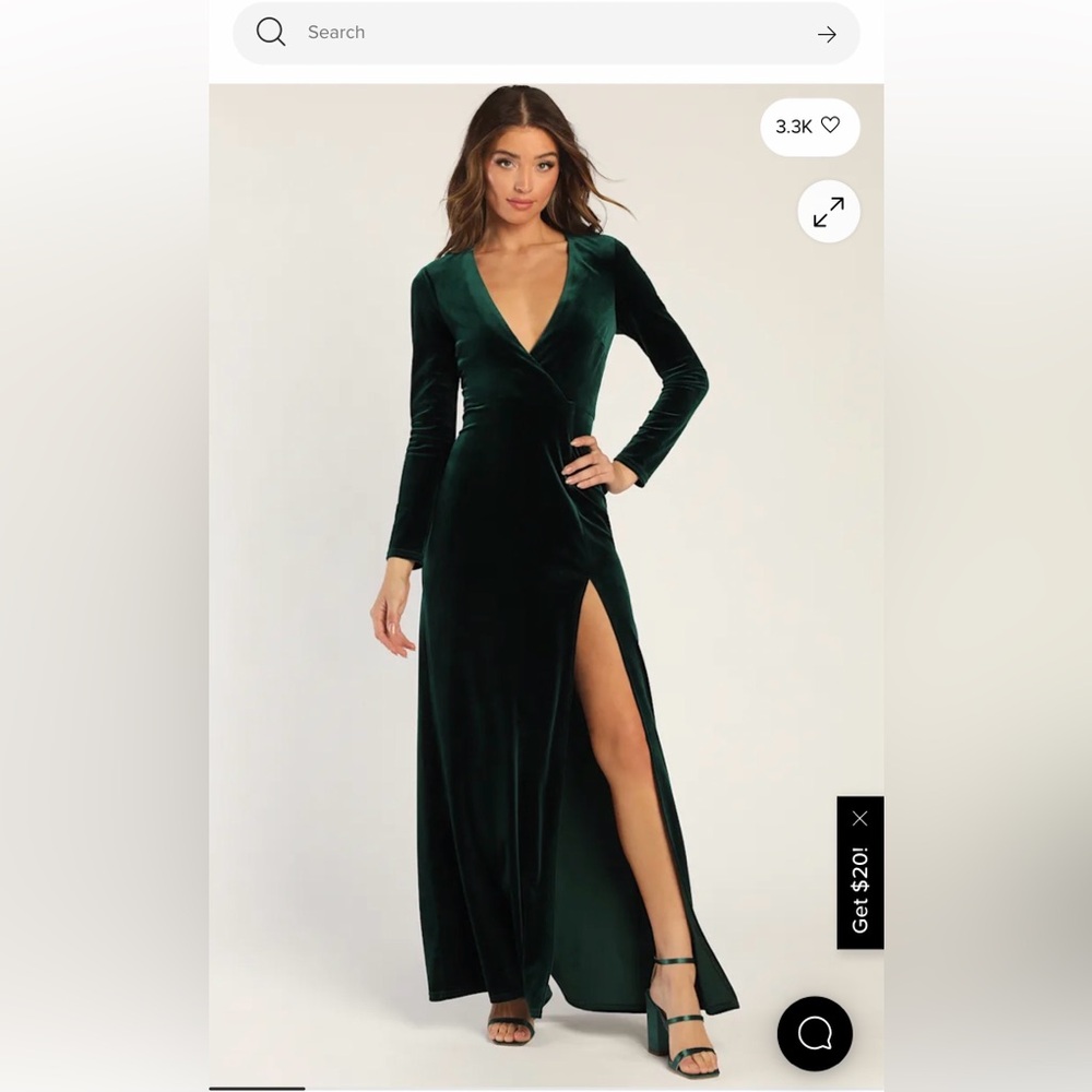Lulu's Deep Green Velvet Long Sleeve Dress
